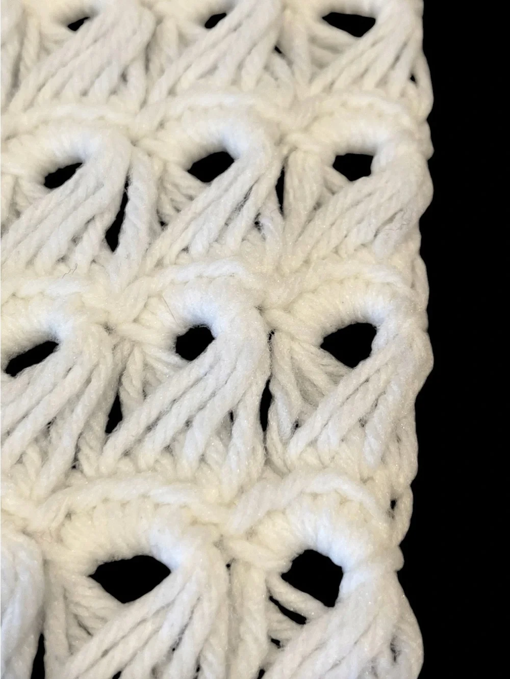 Vintage Hand Crochet Shawl Wrap Open Knit White Fringe